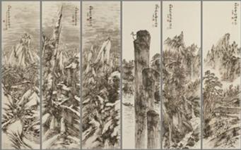 변관식, 《금강사계(金剛四季)》, 1960, 종이에 수묵담채, 각 124.5×32.0㎝, 인주문화재단 소장
