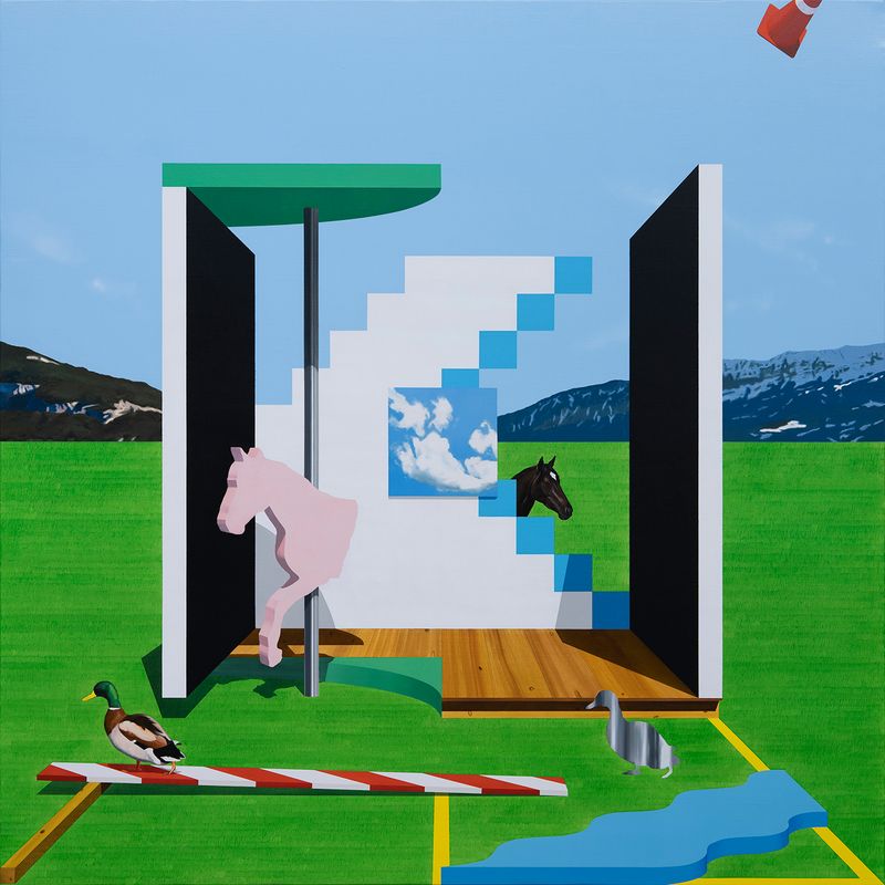 A strange structure with a carousel, 2025, Oil on Canvas, 130. 3x 130.3cm