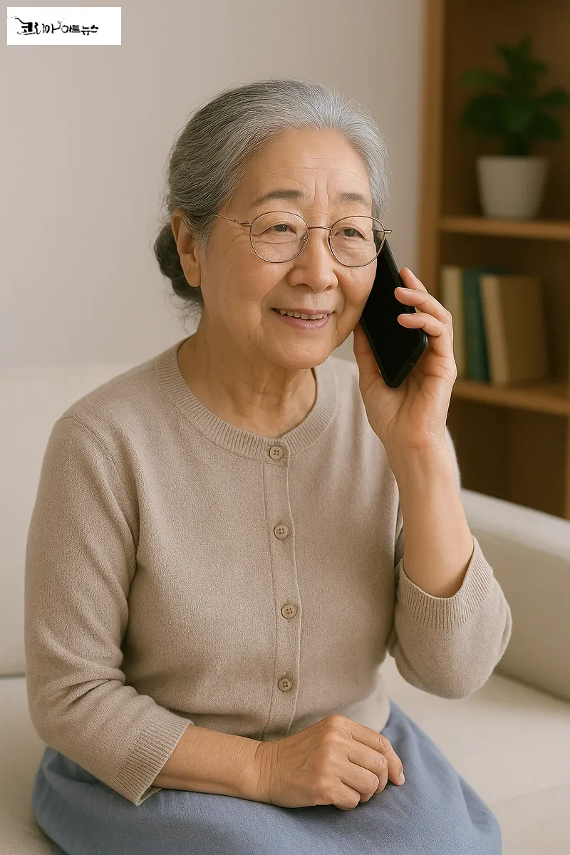 할머니가 아들에게 전화하는 장면을 그려줘요