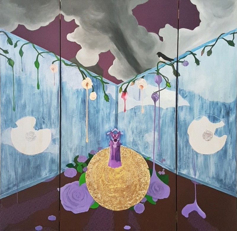 ●<군계일학Ⅱ-1>, Acrylic on silk on folded wood panel, 2020, 259×220cm.손지연 작품 (군계일학(群鷄一鶴) 유니크 갤러리 제공)