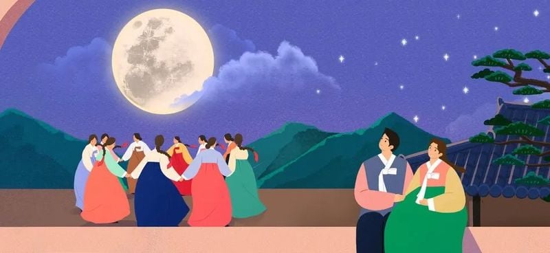 달맞이와 강강술래를 하는 모습(사진출처- namu.wik)