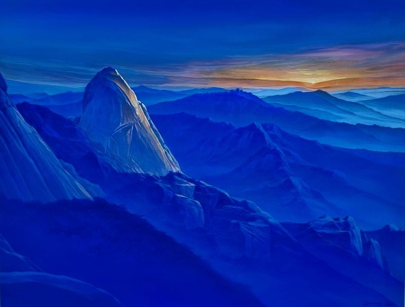 북한산 일출, 90x118cm, 돌가루와 안료,아크릴 2025