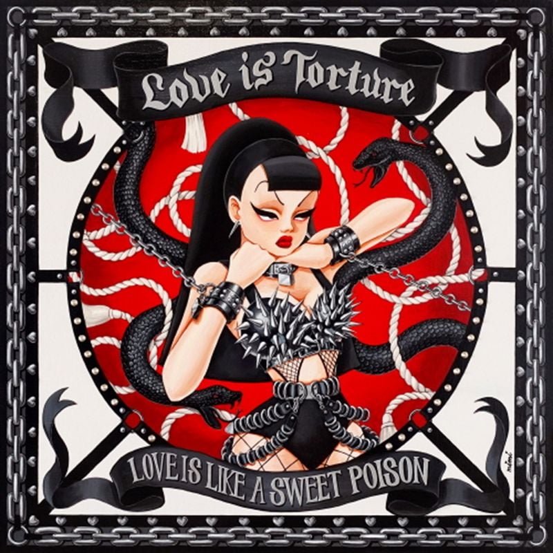 <미미작, Love is Torture, 2025_캔버스에 아크릴릭, 혼합재료_72.7x72.7츠/전시기획사 고운 제공>