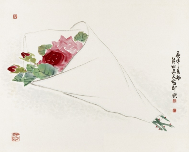 장미 꽃다발, 월전 장우성, 1970년대 