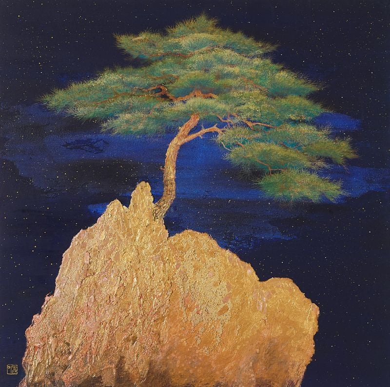 이동연_독야청청__60.6x60.6cm__캔버스천에_아크릴_물감,스위스Gold아크릴,자개,돌가루,스와로브스키큐빅__2025