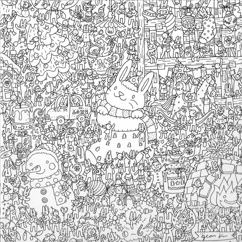 진킴 크리스마스2 18X18 Ink on canvas