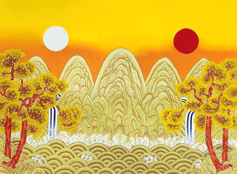 허성애 일월오봉도 83cmx58cm 순지에분채 채색