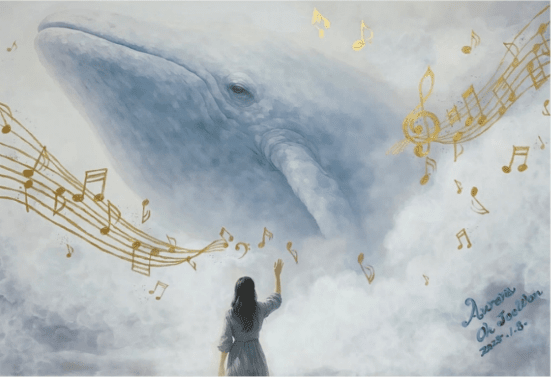 고래의 노래 행복을 함께 노래하자 Whale's Song, Let's sing happiness together.50F(117x80cm)_Acrylic on canvas &imagination printing _2025