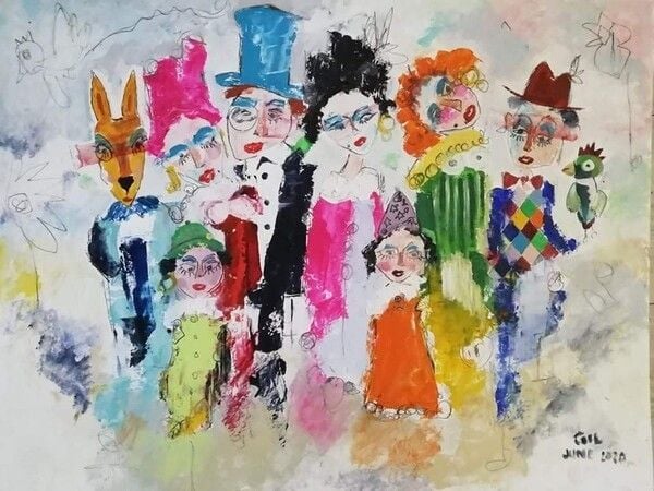 출품작(15호): 쥘레 게시(Gilles ghersi) 축제의 날Pen drawing and oil 65cmx49cm 2020