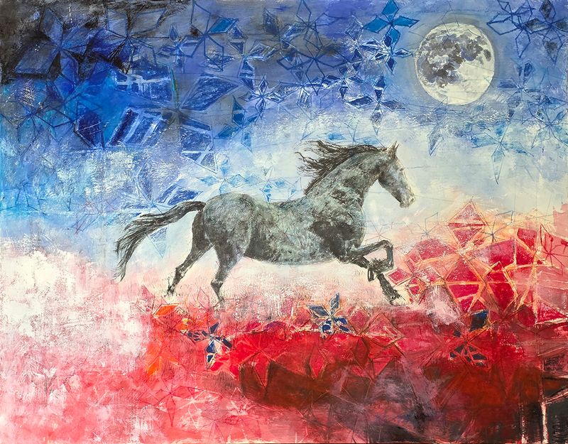 슈퍼문-질주, 117x91cm, 장지에 혼합재료, 2015.