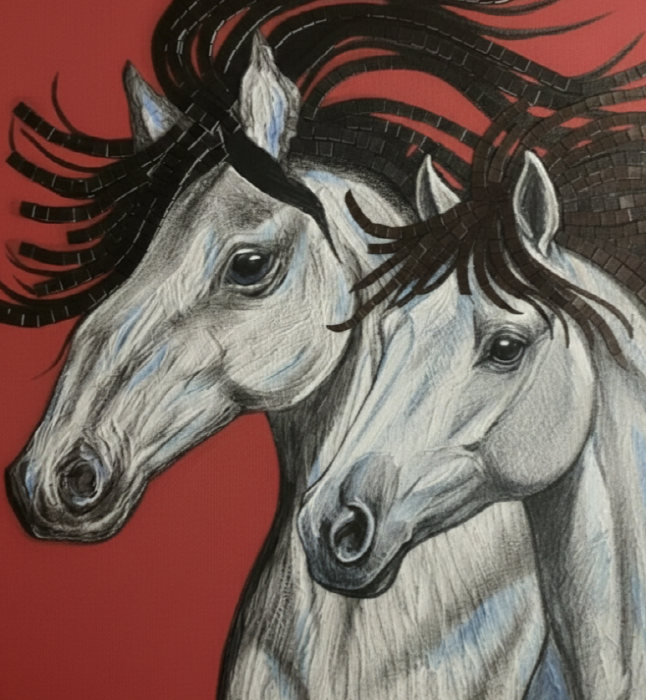 김선정. 붉음 속으로 함께 질주하다. mixedmidea.타일. 90×72cm. 2026-사진제공 키메라 영 작가