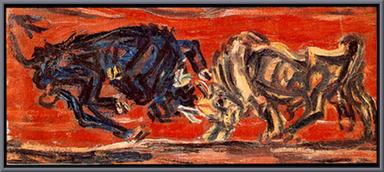 싸우는 소, 이중섭, 1954년, 17×37cm