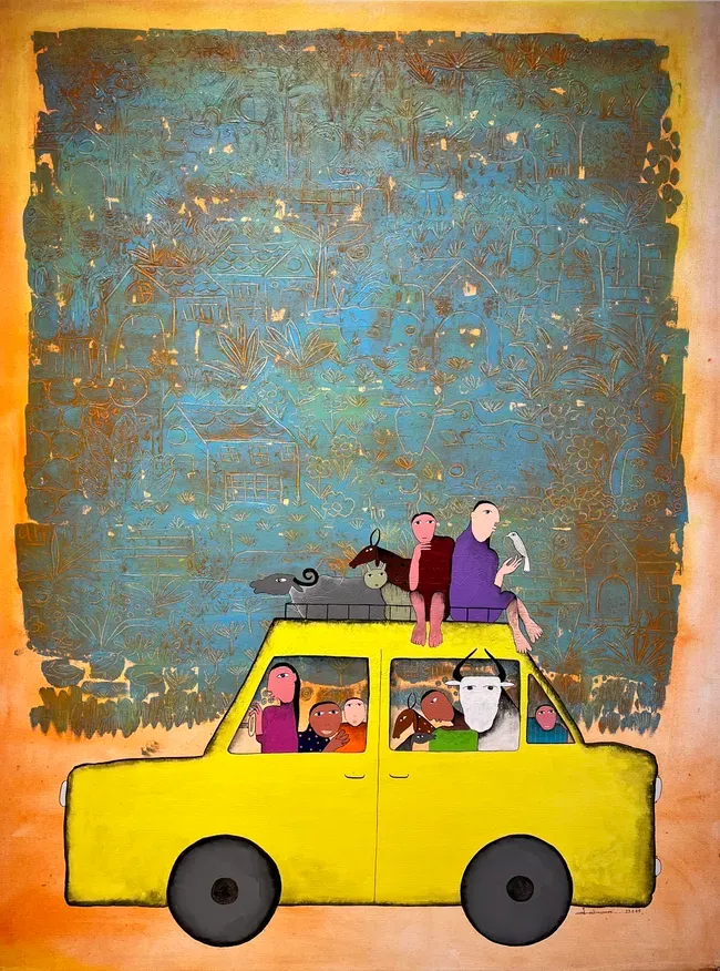 Taslim Jamal The Yellow Car, 2025 Acrylic on canvas 92 x 122 cm