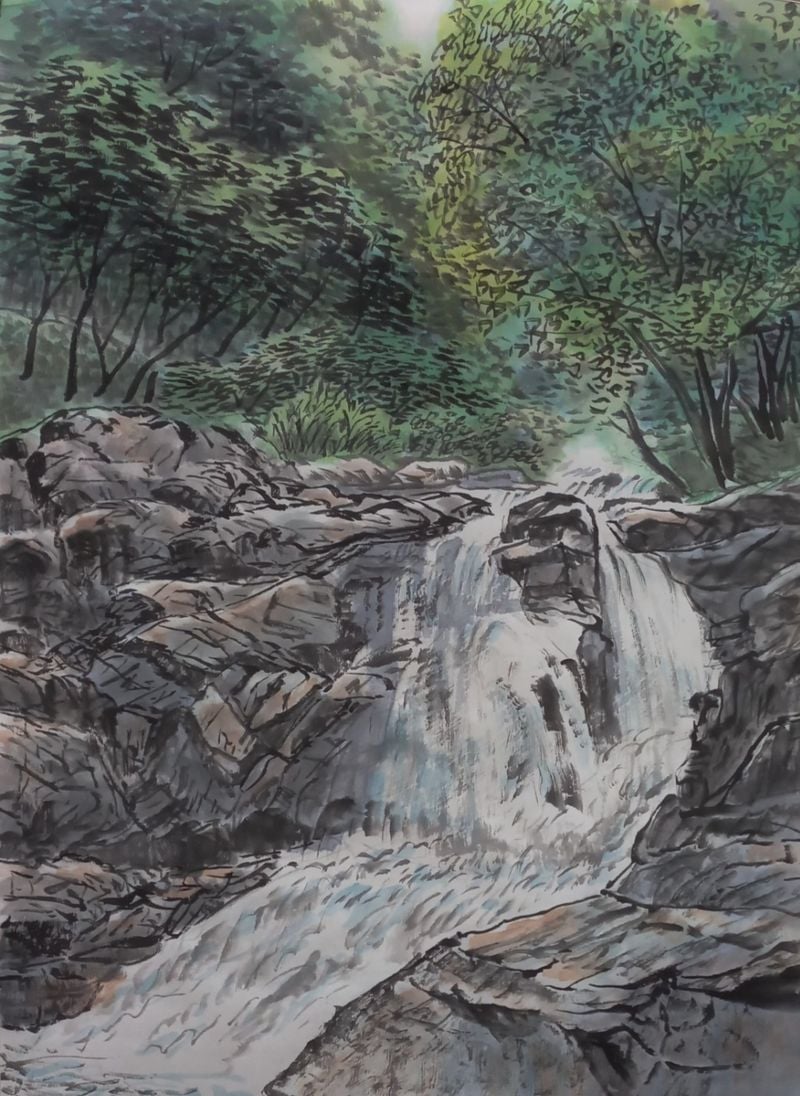 지리산계곡에서 , 화선지, 수묵담채, 8호, 2024  (이미지 작가제공)
