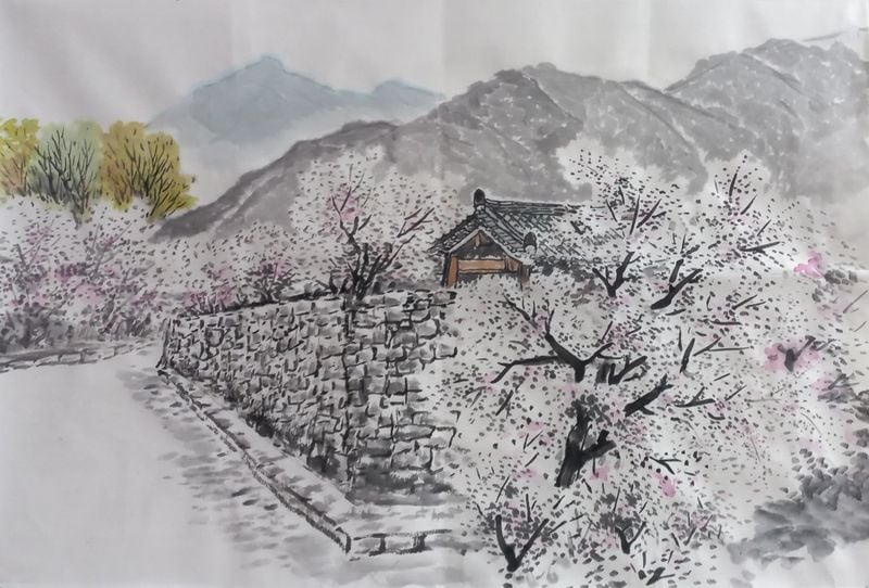 강진초입에서, 화선지, 수묵담채, 8호, 2024 (이미지 작가제공)